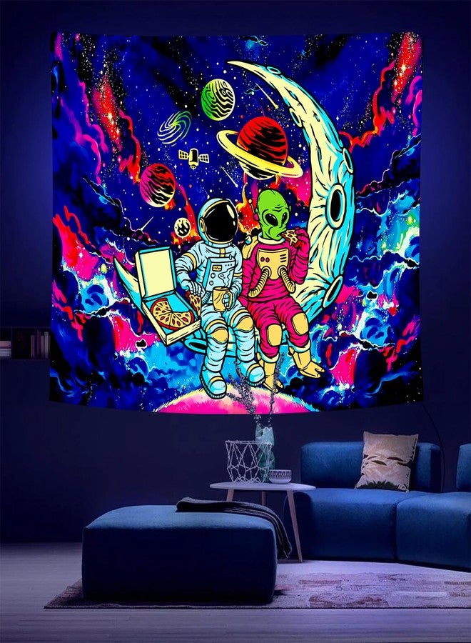 PSYHILAR Astronaut Black Light Tapestry for Men, Blacklight Alien Poster for Teens Boys, Funny Neon Galaxy Wall Tapestry (59 x 51 Inches) - Image 2